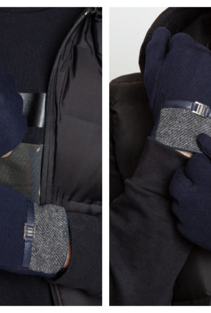 Ciepłe zimowe rękawiczki męskie w kolorze szaro-granatowym