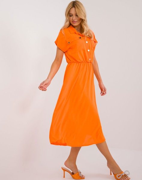 Pomarańczowa midi sukienka z kieszeniami
